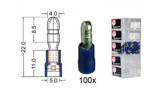 RTA 151.013-2 Round connector insulated VINYL Doubling, 4.0mm BLUE in 100-pack