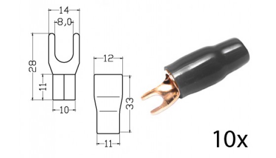 RTA 152.387-2 Klemm-Gabelkabelschuh isoliert, vergoldet, 10x SCHWARZ 35mm2 Durchm. 8mm