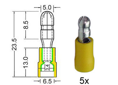 RTA 151.016-0 5mm fiche ronde jaune isolé
