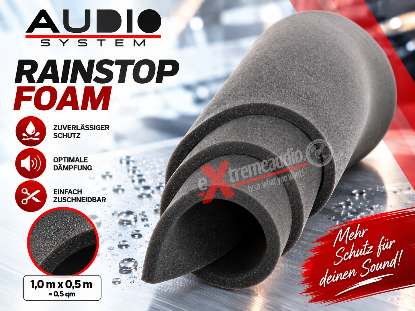 AUDIO SYSTEM AS RAINSTOP SCHAUMSTOFF - Wasserabweisend 1,0 m x 0,5 m = 0,5 qm - Stückpreis