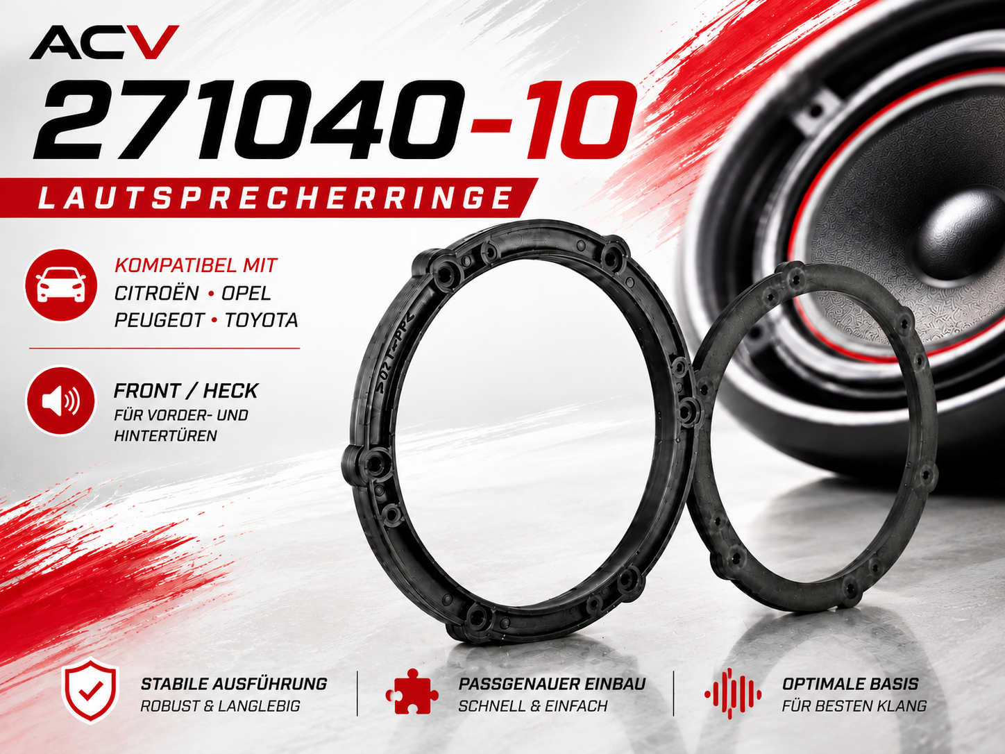 ACV 271040-10 Anelli Speaker Ø 165 millimetri Citroën / Peugeot / Toyota > anteriore / posteriore