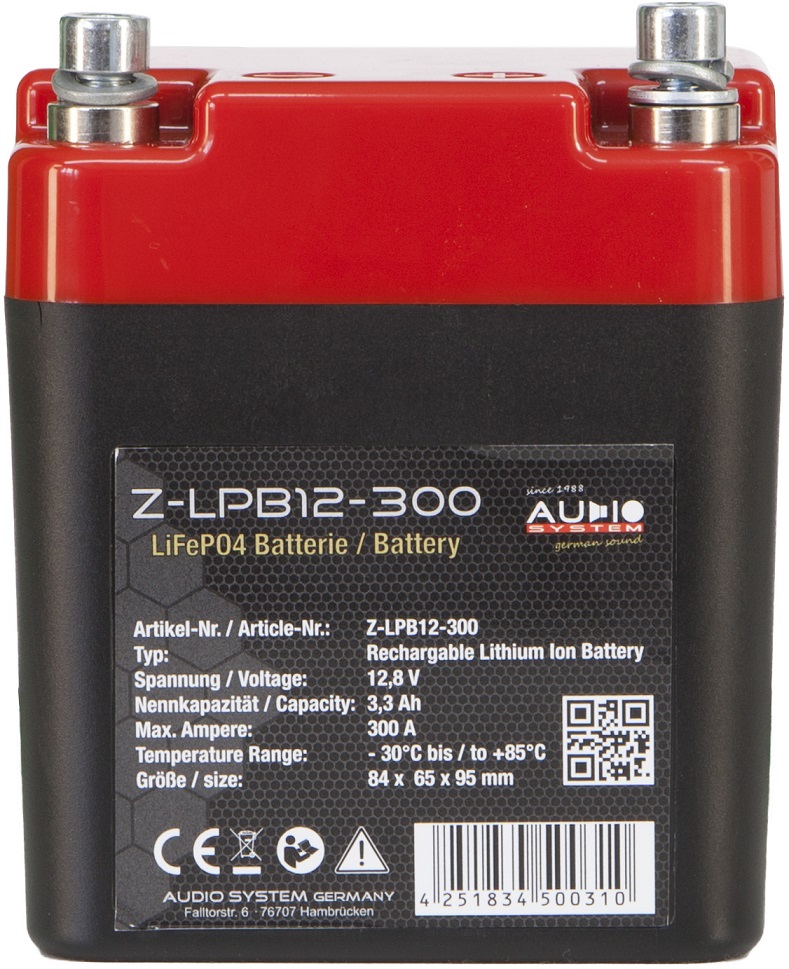 AUDIO SYSTEM Z-LPB12-300 LiFePO- Batterie / Lithium Ion Battery 3,3Ah / 300A
