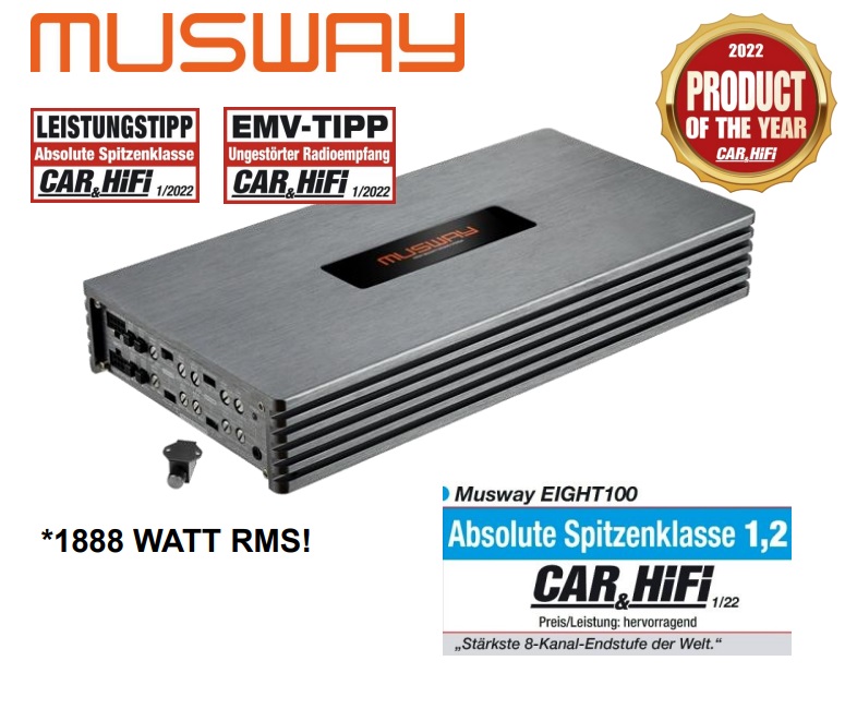 MUSWAY EIGHT100 Digitaler 8-Kanal CLASS D Verstärker 1440 WATT RMS inklusive Bass-Remote