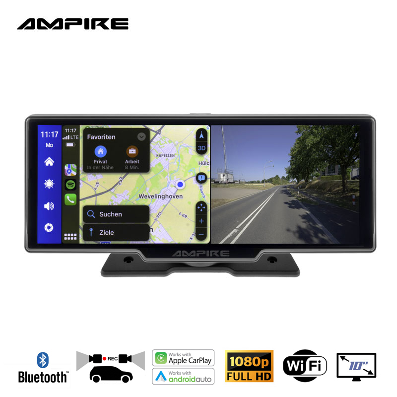 Ampire CPM101 Smartphone-Monitor 25.4cm (10'') mit AHD Dual-Dashcam und RFK-Funktion