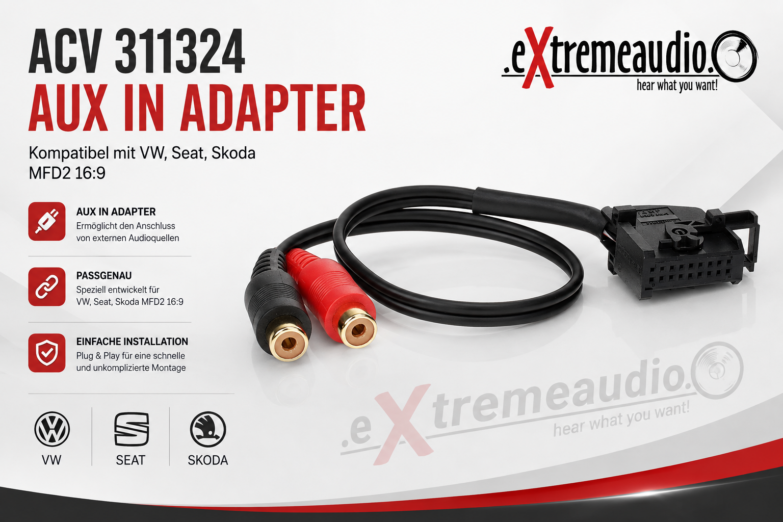 ACV 311324 AUX In Adapter kompatibel mit VW, Seat, Skoda MFD2 16:9