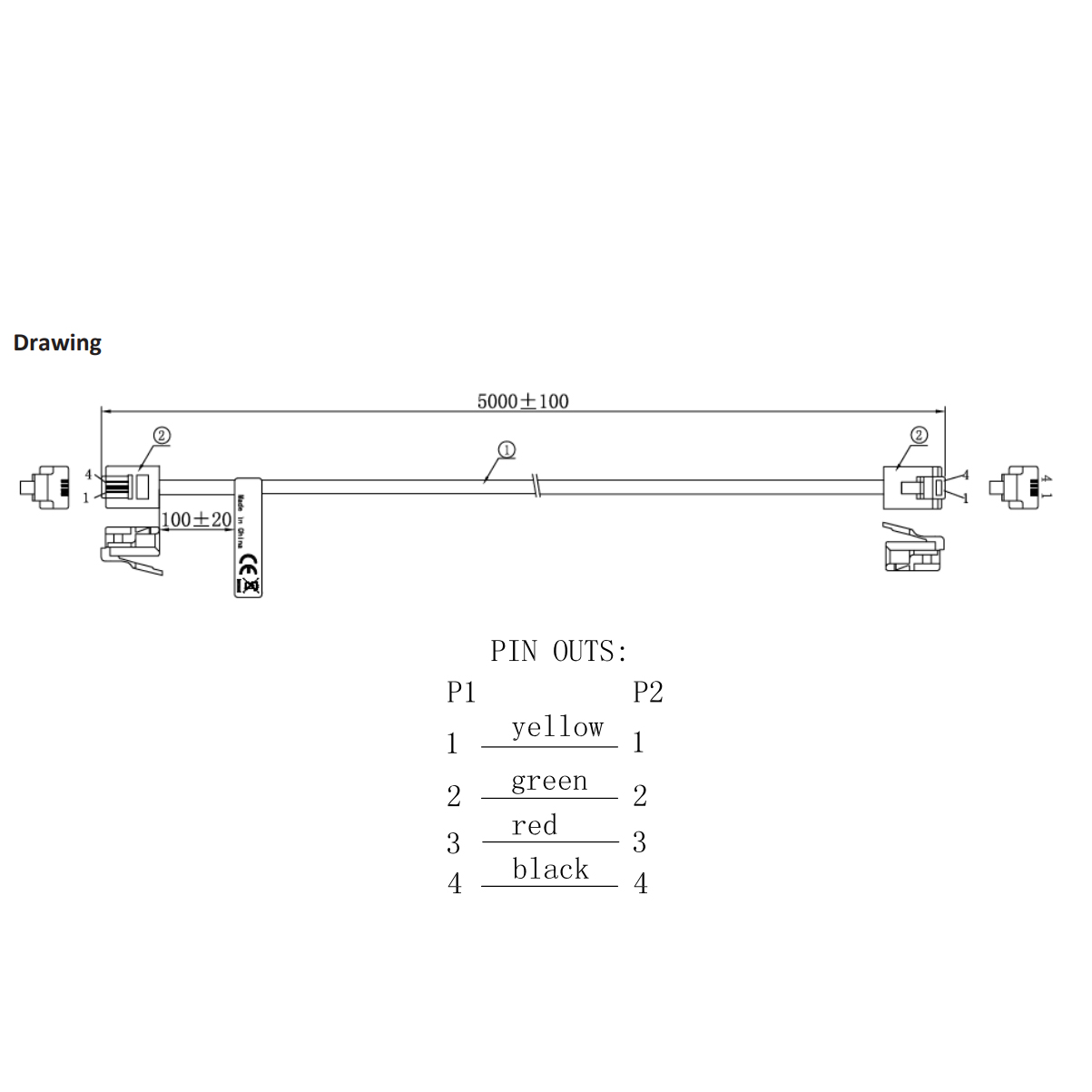 AMPIRE AK-REM-MBM Anschlußkabel für REM-MBM, 5m für MBM500.1, BM1.24V, MB1000.1-2G -Stecker RJ10 4P4C