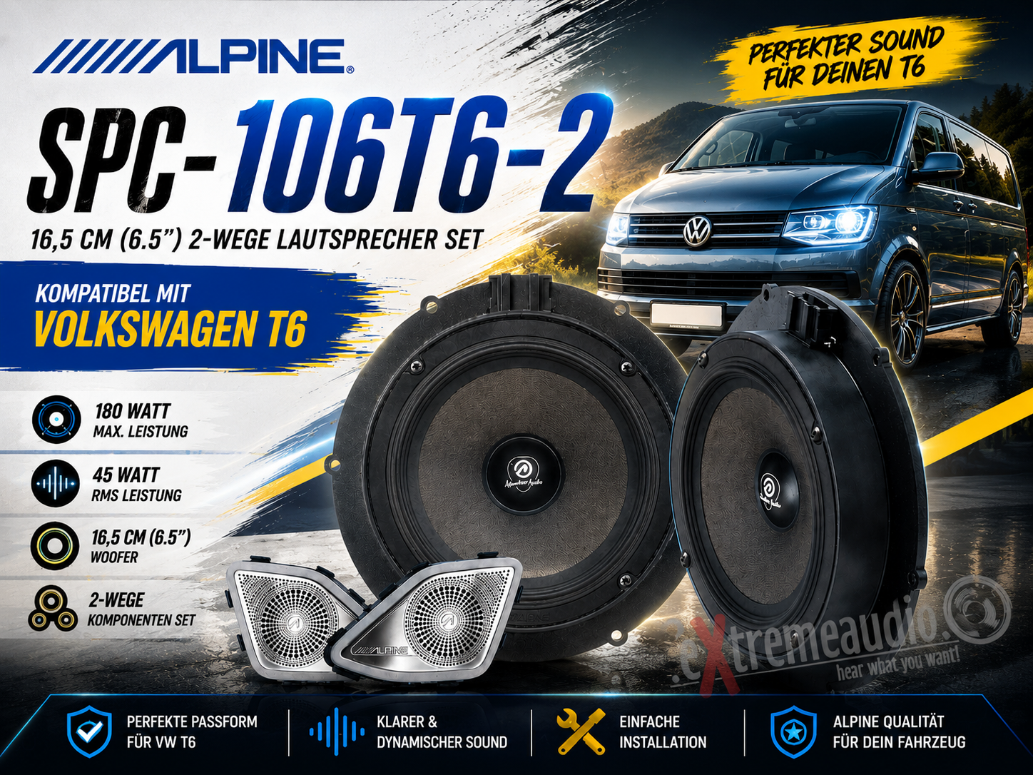 Alpine SPC-106T6-2 16,5 cm (6,5-Zoll) 2-WEGE-KOMPONENTEN-LAUTSPRECHER für Volkswagen T6