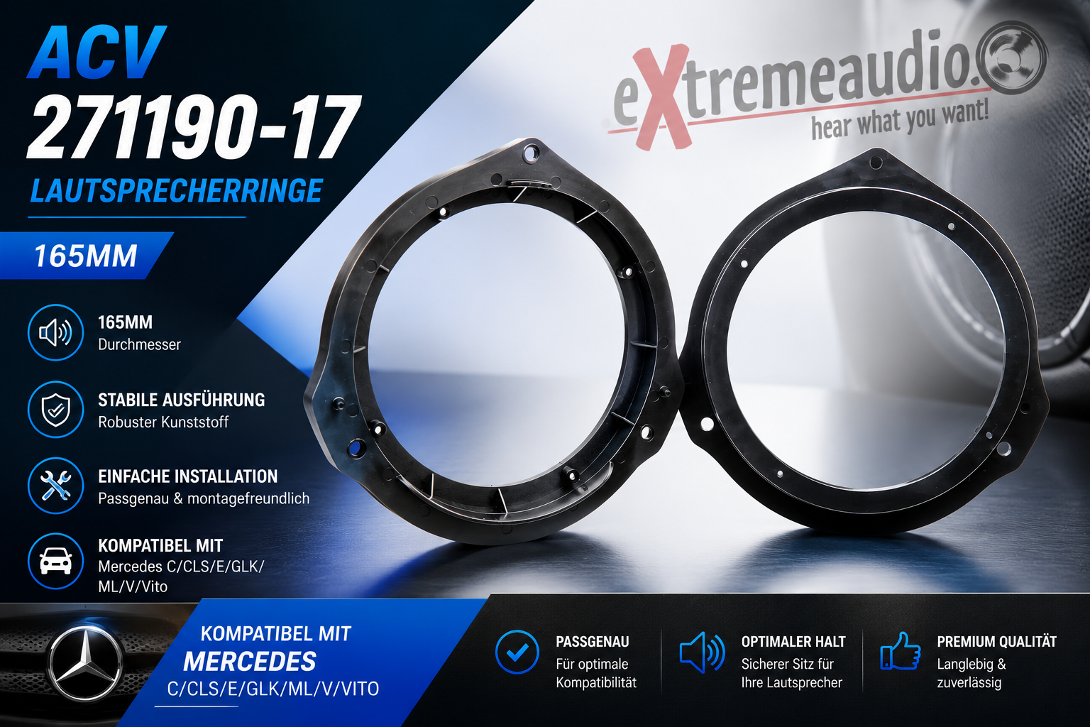 ACV 271190-17 LA-Aufnahme Ø 165 mm Mercedes C/CLS/E/GLK/ML/V/Vito 165mm Türe Front / Heck