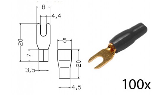 RTA 152.357-2 Bornes de serrage - fourche isolées, plaqué or, 100x BLACK 4.0 - 6,0mm² diam. 4mm