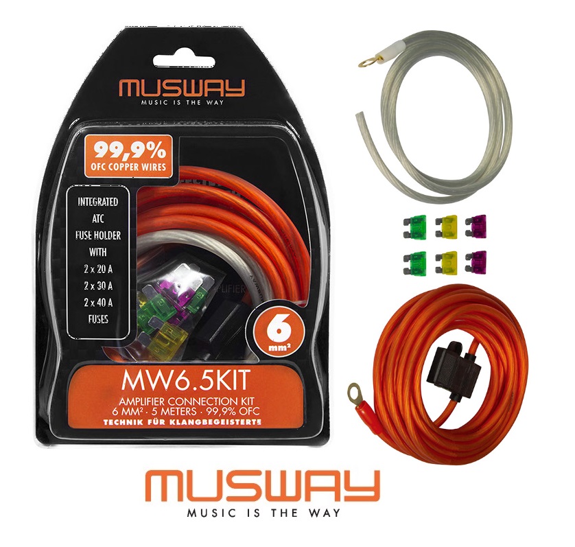 MUSWAY MW6.5KIT Kabelkit 6 mm² VERSTÄRKER-ANSCHLUSS-SET 5 METER VOLLKUPFER KABELSET 99,9% OFC