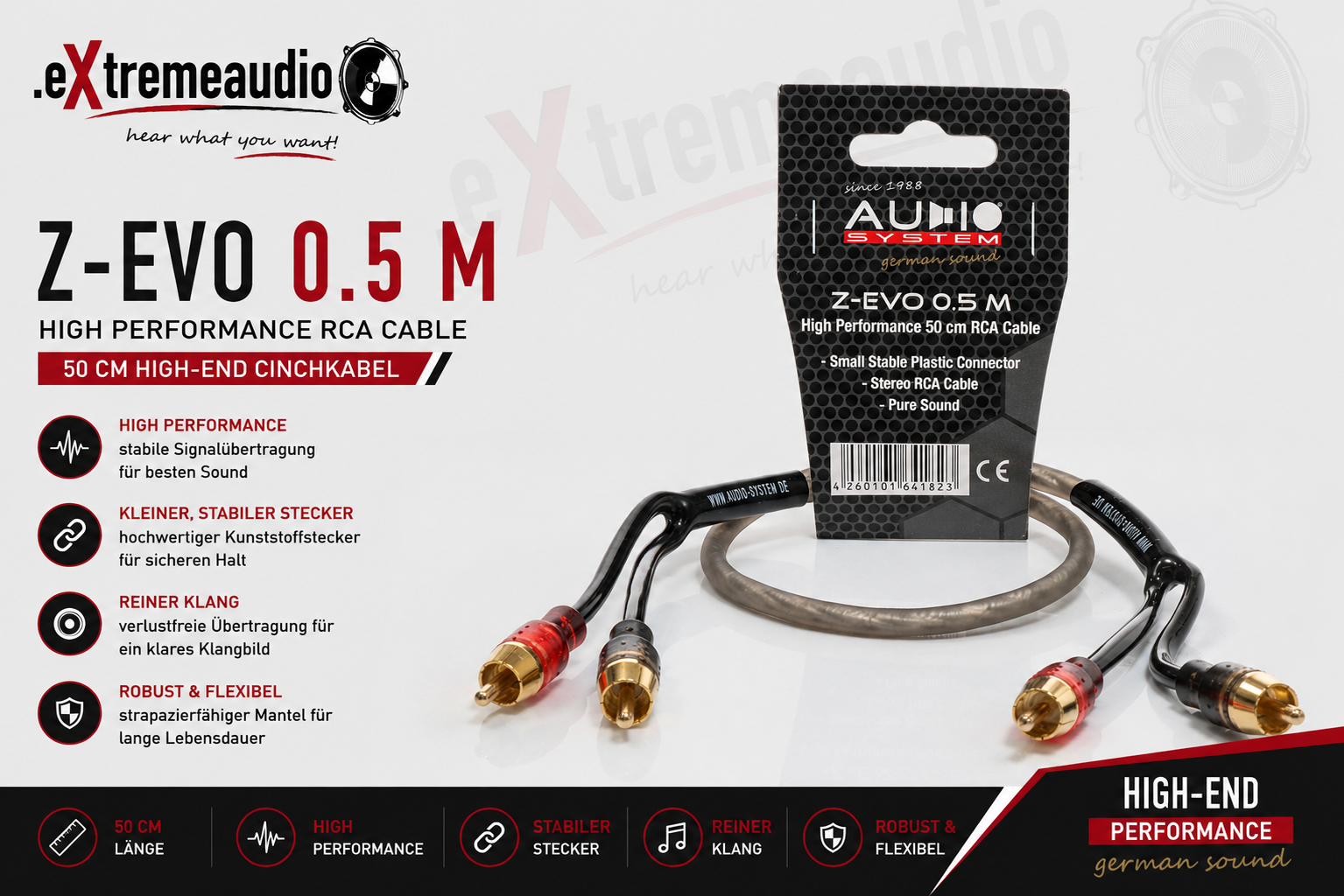 Audio System Z-EVO 0.5M HIGH-Performance Cinchkabel 50 cm OFC Cinchkabel 