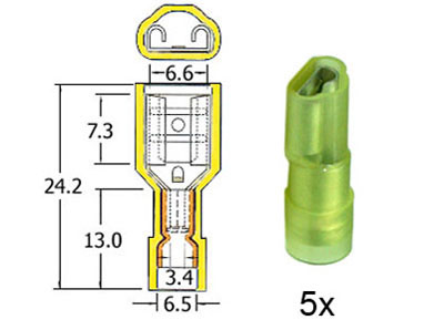 RTA 151.215-0 Flat sleeve nylon fully insulated 6.3mm yellow