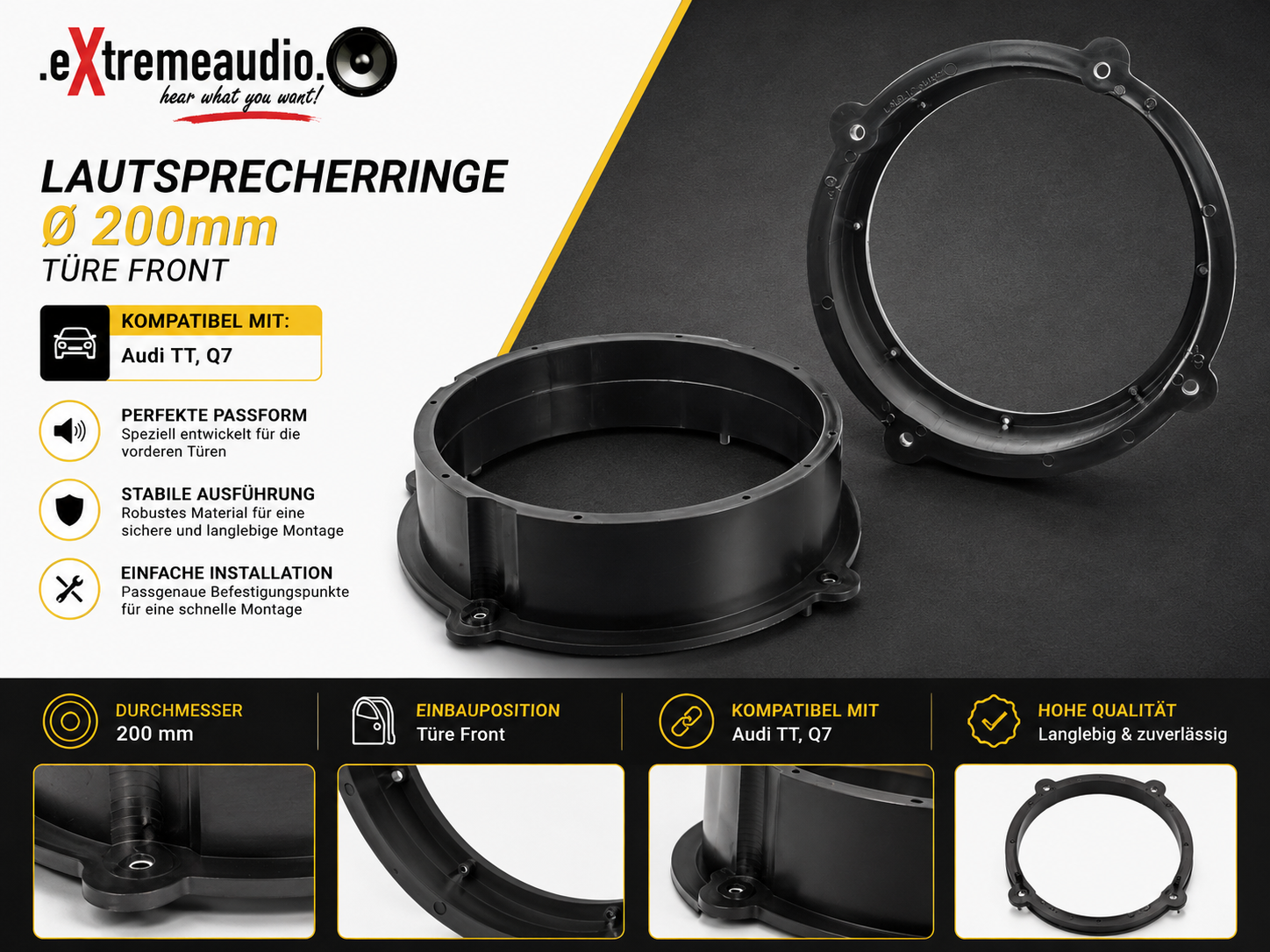 ACV 271320-36 Lautsprecherringe kompatibel mit Audi TT, Q7 Ø 200mm Türe Front