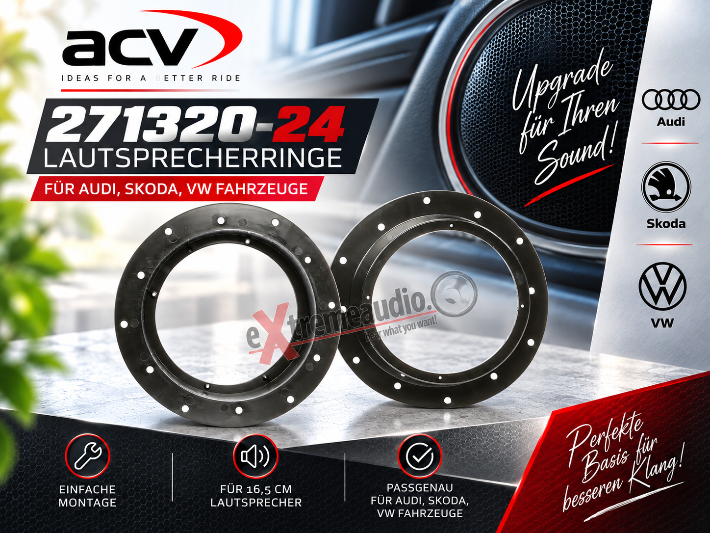 ACV 271320-24 Lautsprecherringe Audi, Skoda, VW Fahrzeuge Ø165mm - 1 Paar
