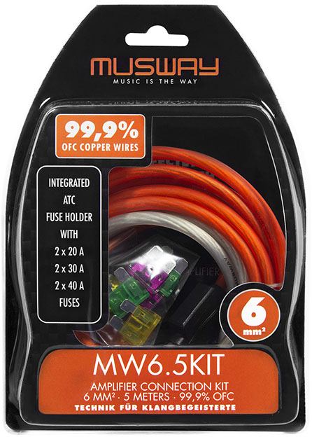 MUSWAY MW6.5KIT Kabelkit 6 mm² VERSTÄRKER-ANSCHLUSS-SET 5 METER VOLLKUPFER KABELSET 99,9% OFC