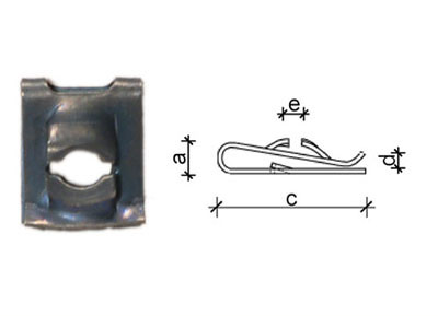 RTA 420.708-2 4,2 x 11 x 09mm écrou en tôle, a = 2,4 mm, d = 2 mm, e = 2,5 mm, c = 11,1 mm