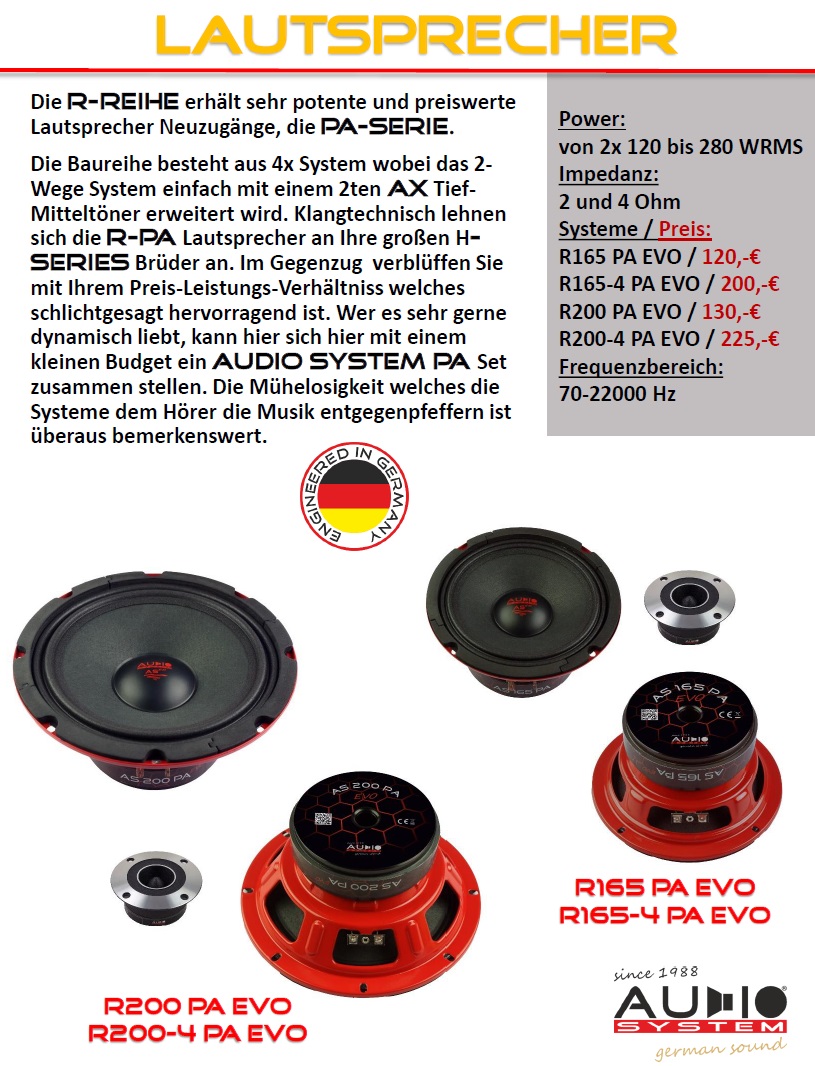 Speaker Sound System R200 Audio System R200 PA EVO 20 cm (8