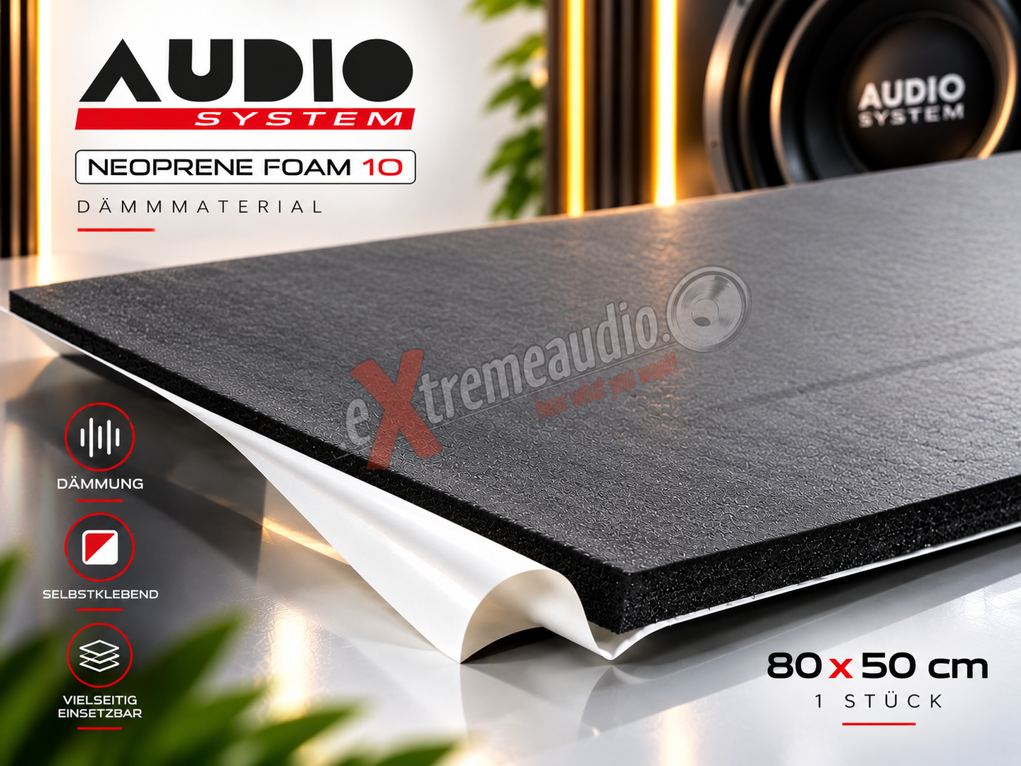 AUDIO SYSTEM NEOPRENE FOAM 10 NEOPREN-Schaum - Dämmmaterial selbstklebend 80 x 50 cm - 1 Stück