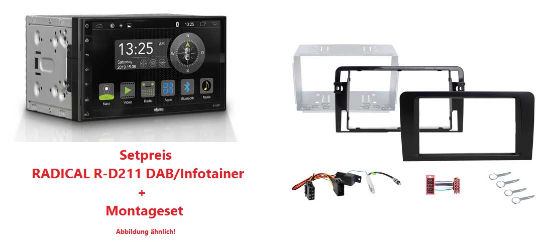 RADICAL R-D211 DAB+ Infotainer + R-D009 Montageset für R-D211 kompatibel mit Audi TT Vollaktiv Coupé / Roadster Typ 8J BOSE 