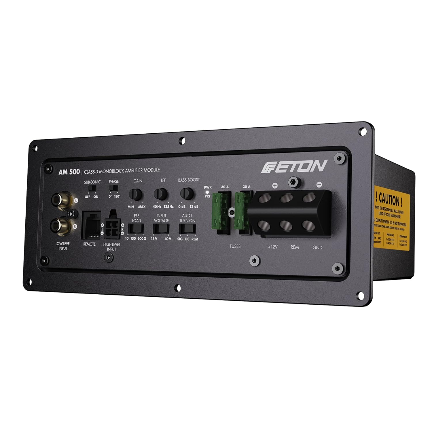 Modulo Amplificatore Mono Eton AM 300 - 1x300W A 4 Ohm, Classe D, Per Subwoofer, Ingresso Hi/low Level, Filtro LPF 40-100Hz
