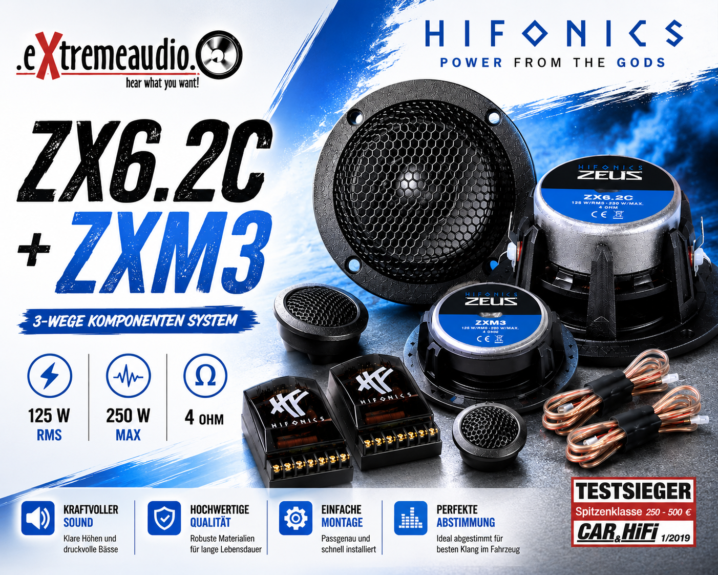 Hifonics 16,5 cm (6.5") 3-Wege Komponenten Lautsprecher Set ZX6.2C + ZXM3