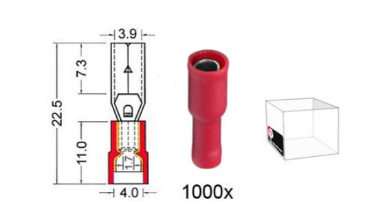 RTA 151.217-3 Rundsteckhülse isoliert VINYL Doppelcrimp, 4,0 mm ROT im 1000er Pack