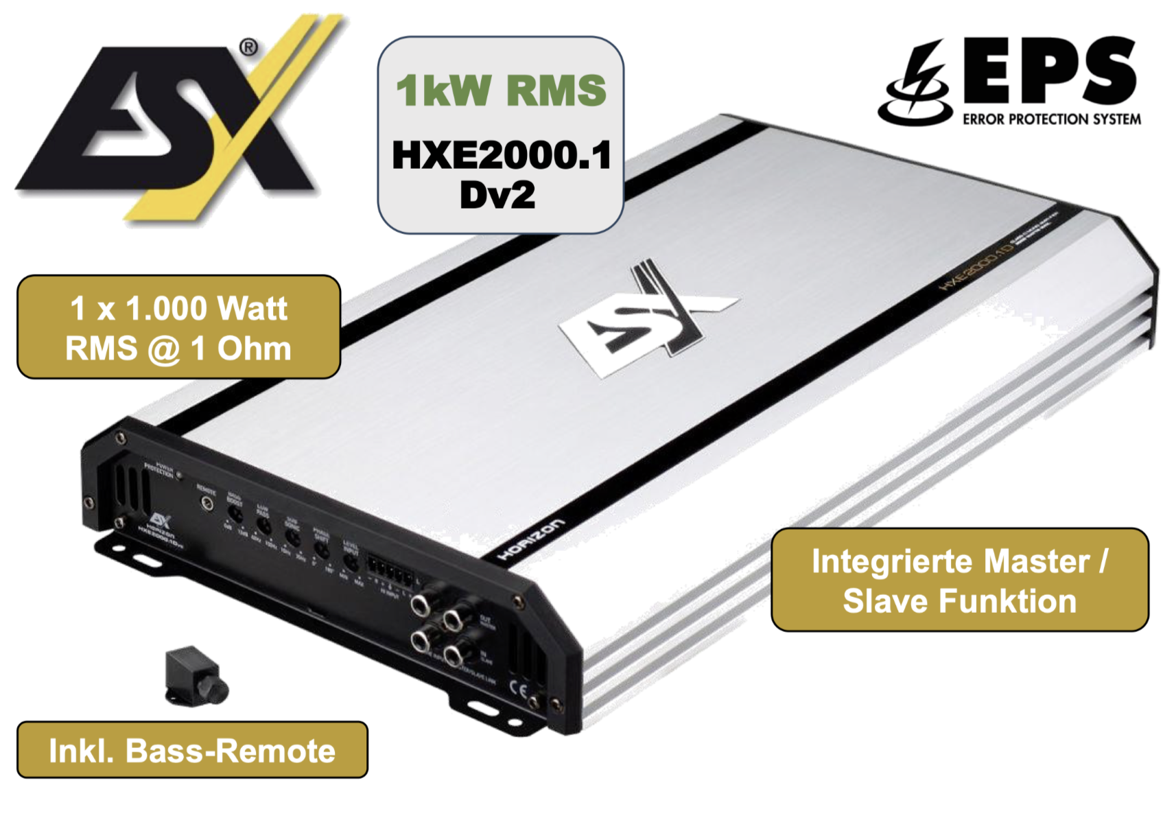 ESX HXE2000.1Dv2 1 Kanal Mono Class D Digital Verstärker 2000 Watt