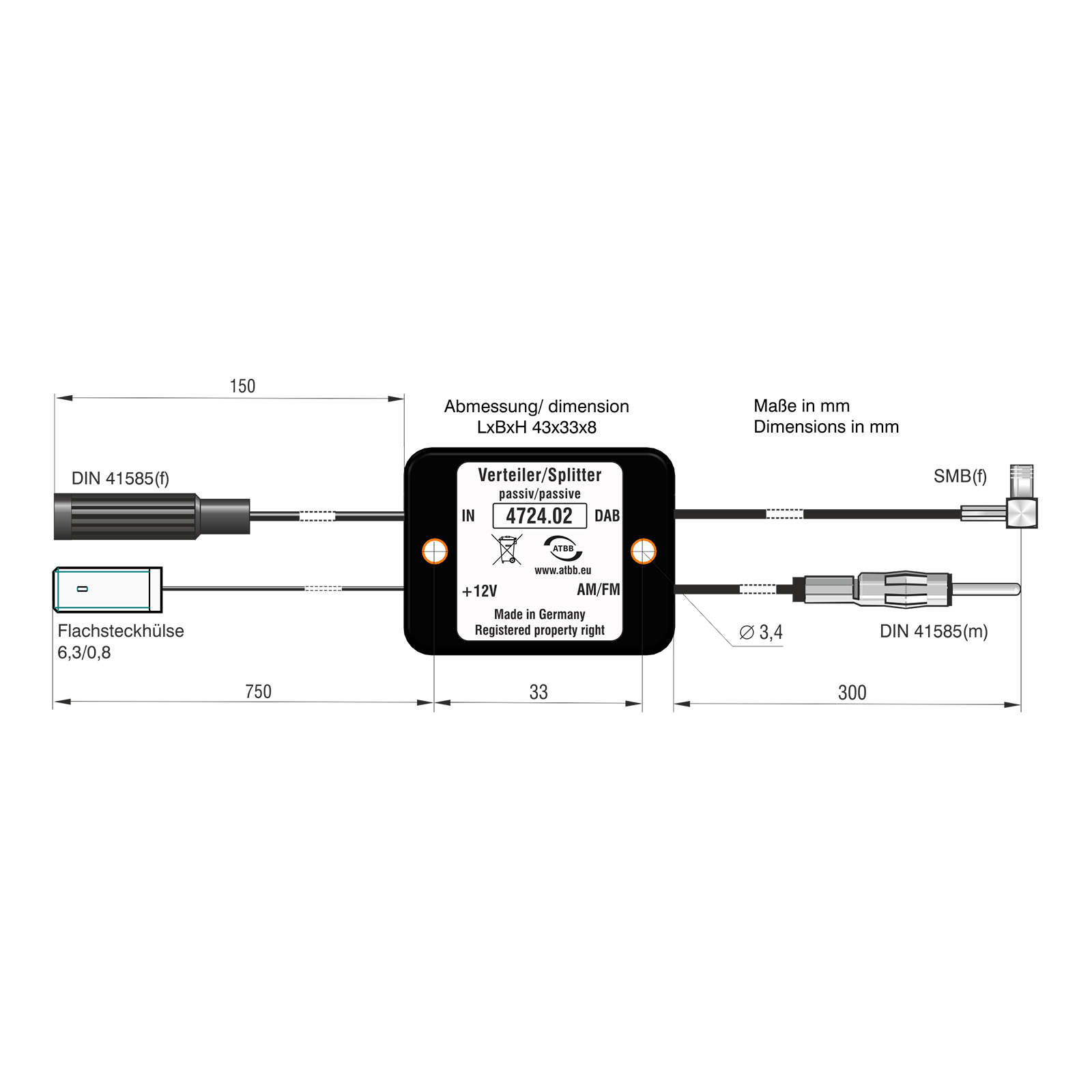 Bad Blankenburg ATTB 4724.02 Weiche Splitter passiv DAB+/FM/AM DIN/SMB