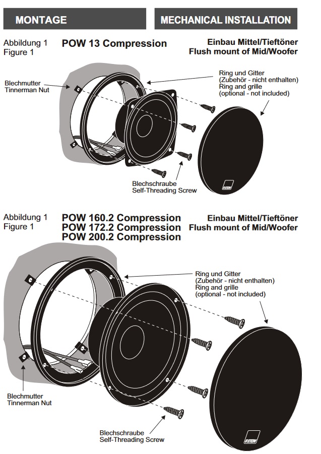 ETON POW160.2 16,5 cm 2-Wege Lautsprecher Komponenten System Set 165 mm