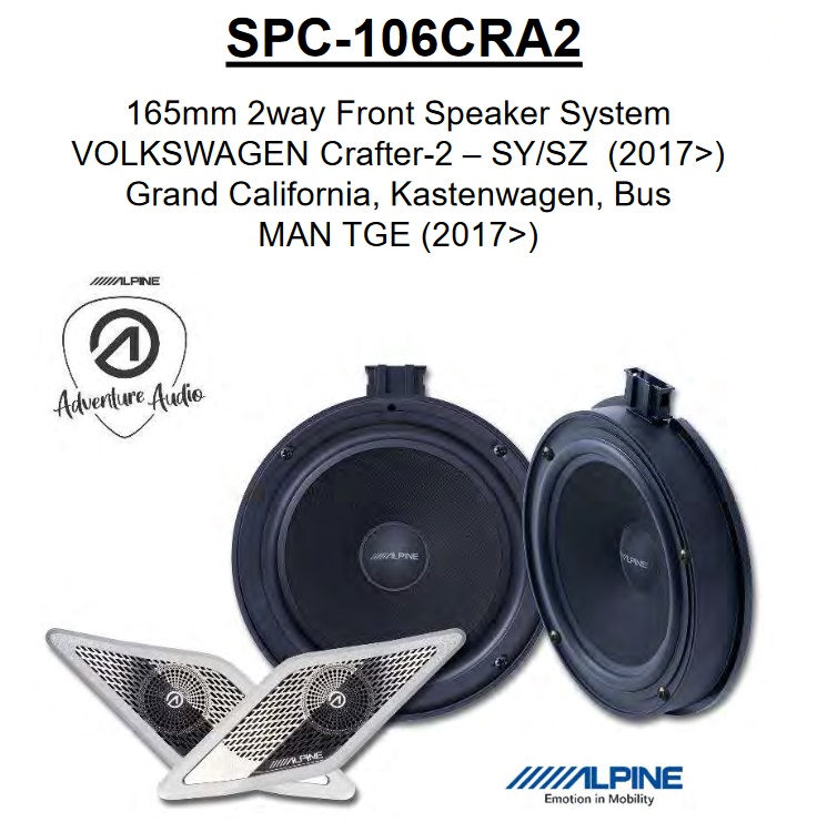 Alpine SPC-106CRA2 Sound-Upgrade 16,5 cm (6.5") 2-Wege Komponenten Lautsprecher Set kompatibel mit VW Crafter 2 & MAN TGE