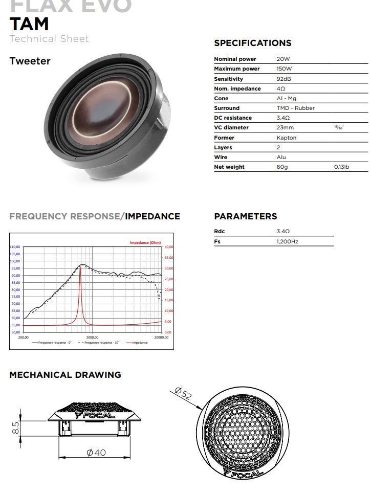 FOCAL PS165F3E FLAX EVO-Serie 16,5 cm (6.5") 3-Wege Kompo Lautsprecher Set 160 Watt