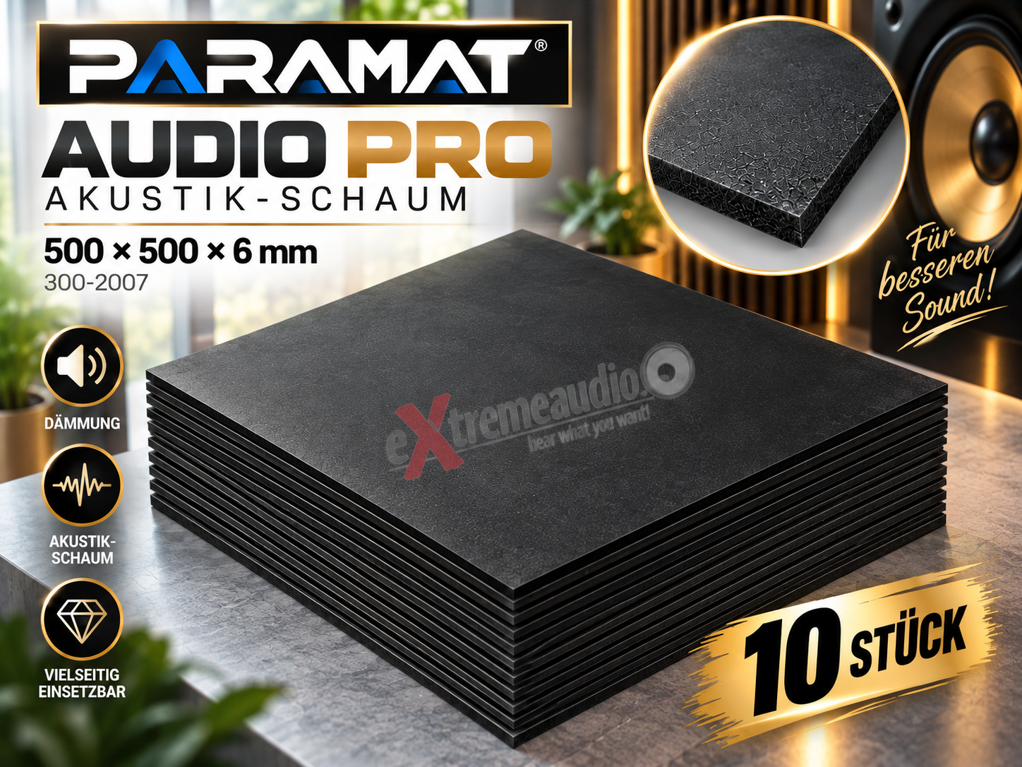 Paramat Audio Pro Akustik-Schaum 500x500x6mm 10 Stück Matten Dämmung (300-2007)