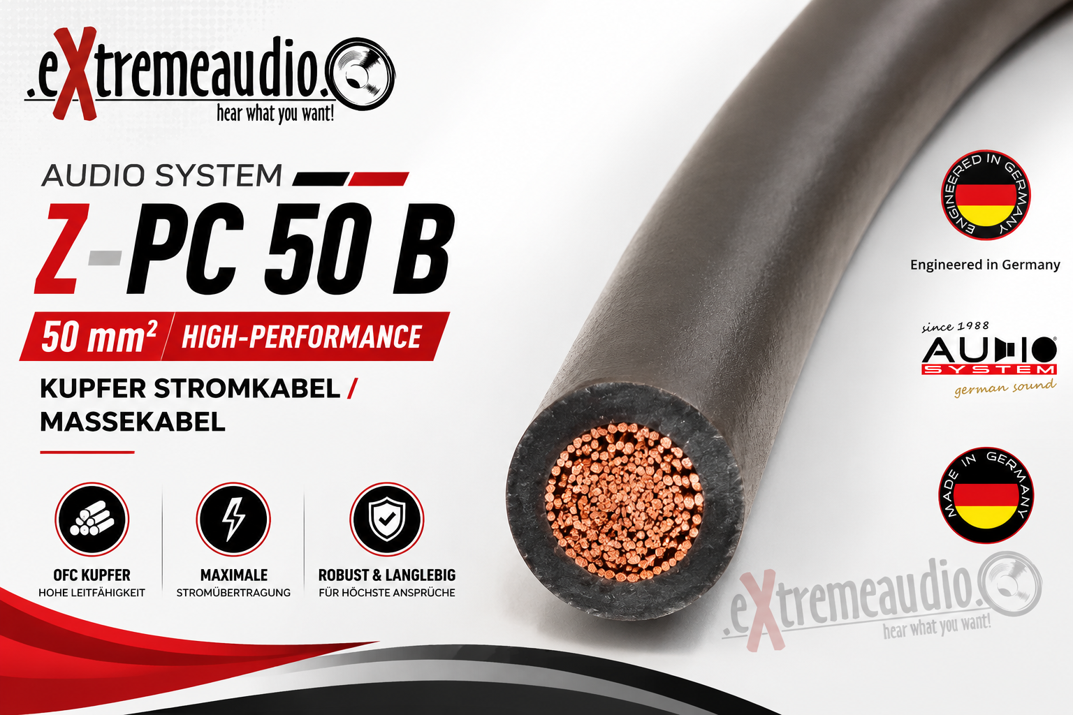 Audio System Z-PC 50 B HIGH-Performance Kupfer Stromkabel / Massekabel 50 mm² - meterpreis