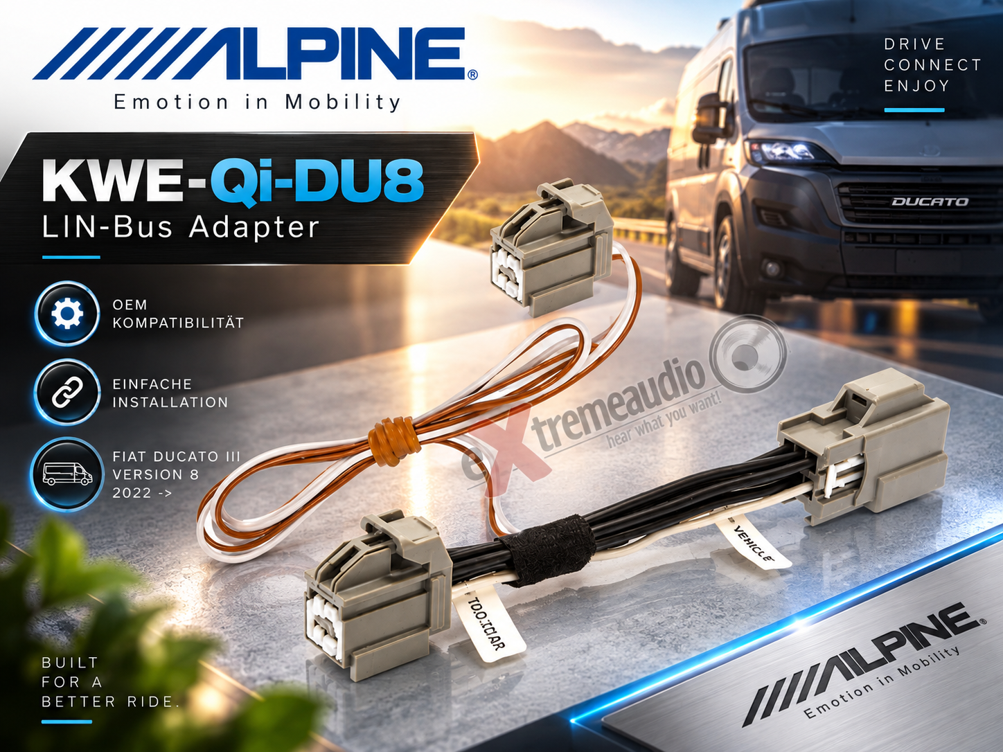 Alpine KWE-Qi-DU8 LIN-Bus Adapter für OEM Qi-Ladegerät kompatibel mit Fiat Ducato III Version 8 2022 ->