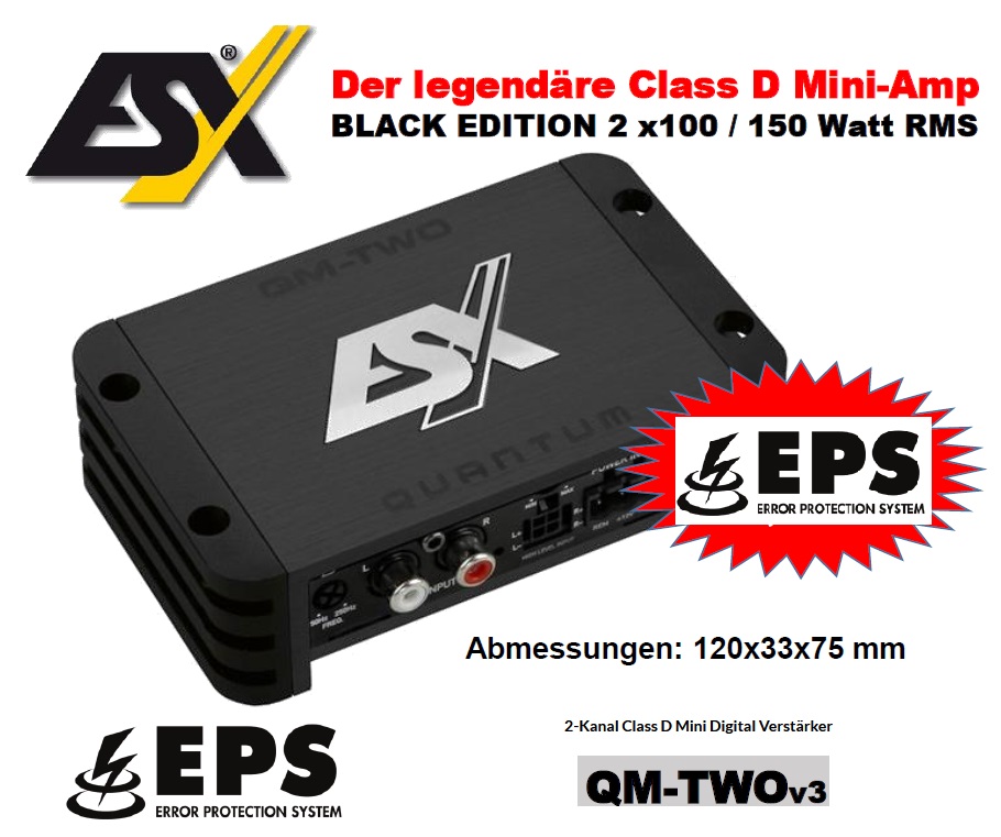 ESX Quantum QM-TWOv3 Mini 2-Kanal Verstärker digital ESX Quantum QM-TWOv3 Mini 2-Kanal Verstärker digital