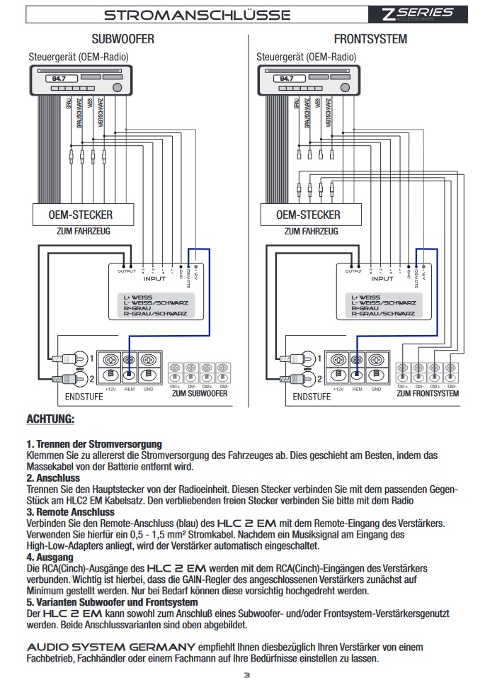 Audio System HLC2 EM HYUNDAI 73 2-Wege High Low Adapter für HYUNDAI und Kia Fahrzeuge