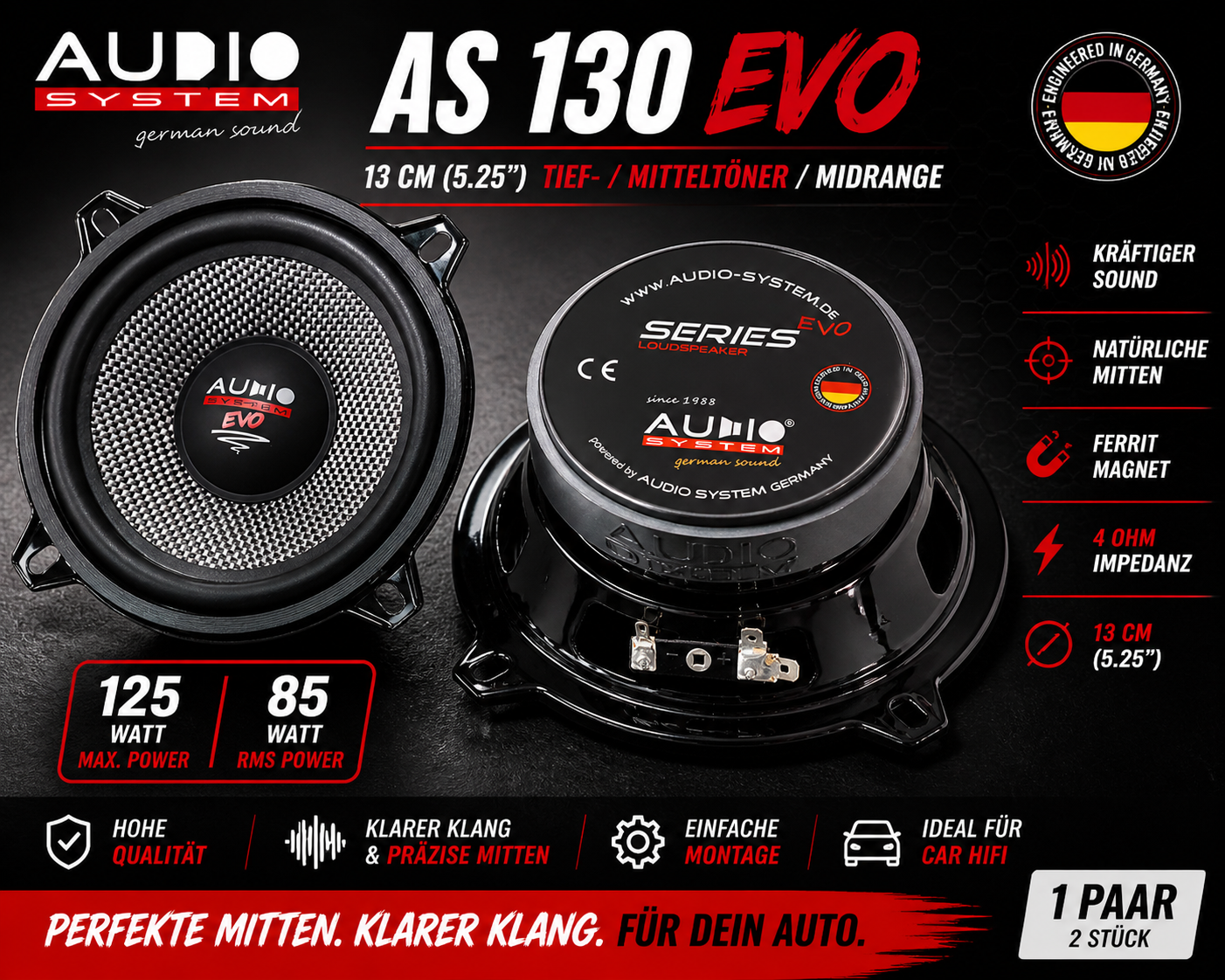 Audio System AS 130 EVO - 13 cm Tief / Mitteltöner / Midrange Lautsprecher 1 Paar