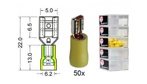 RTA 152.207-2 Flachsteckhülse isoliert und VERGOLDET, 4,8 mm GELB im 50er Pack