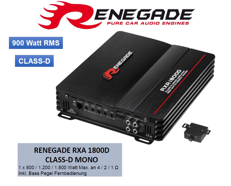 RENEGADE RXA 1800D Digital Monoblock 1-Kanal-Class D Digital Verstärker 1800 Watt