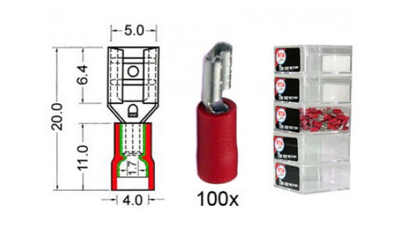 RTA 151.205-2 Lame réceptacle VINYL isolé Doubler 4.8mm ROUGE 100 -pack