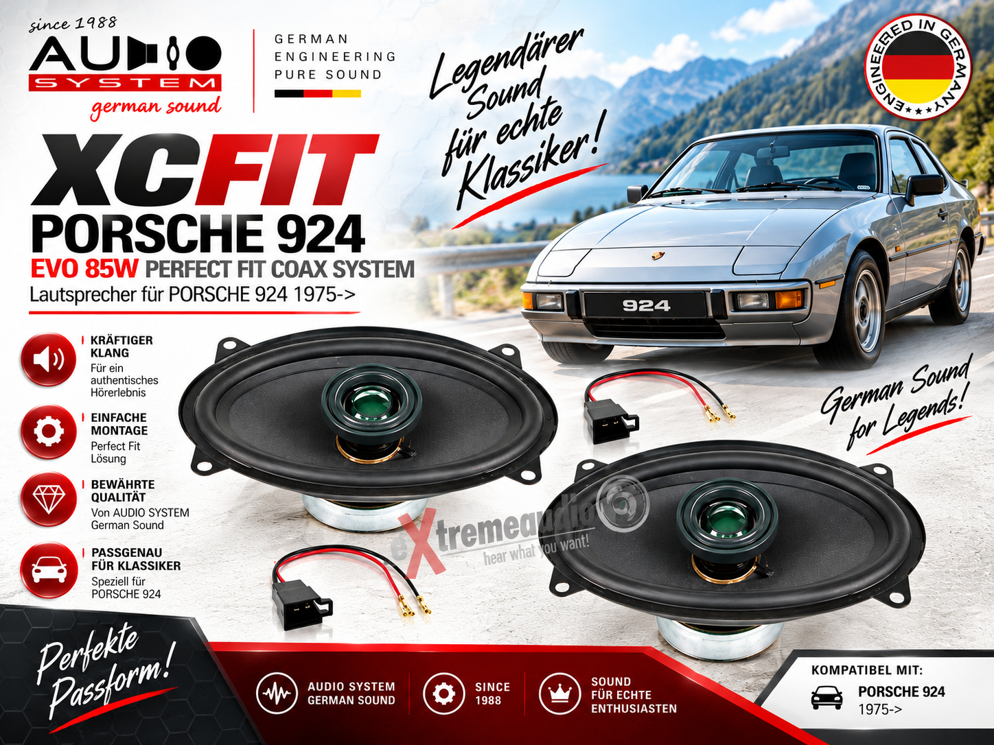 AUDIO SYSTEM XCFIT PORSCHE 924 EVO 85W PERFECT FIT COAX SYSTEM Lautsprecher für PORSCHE 924 1975->