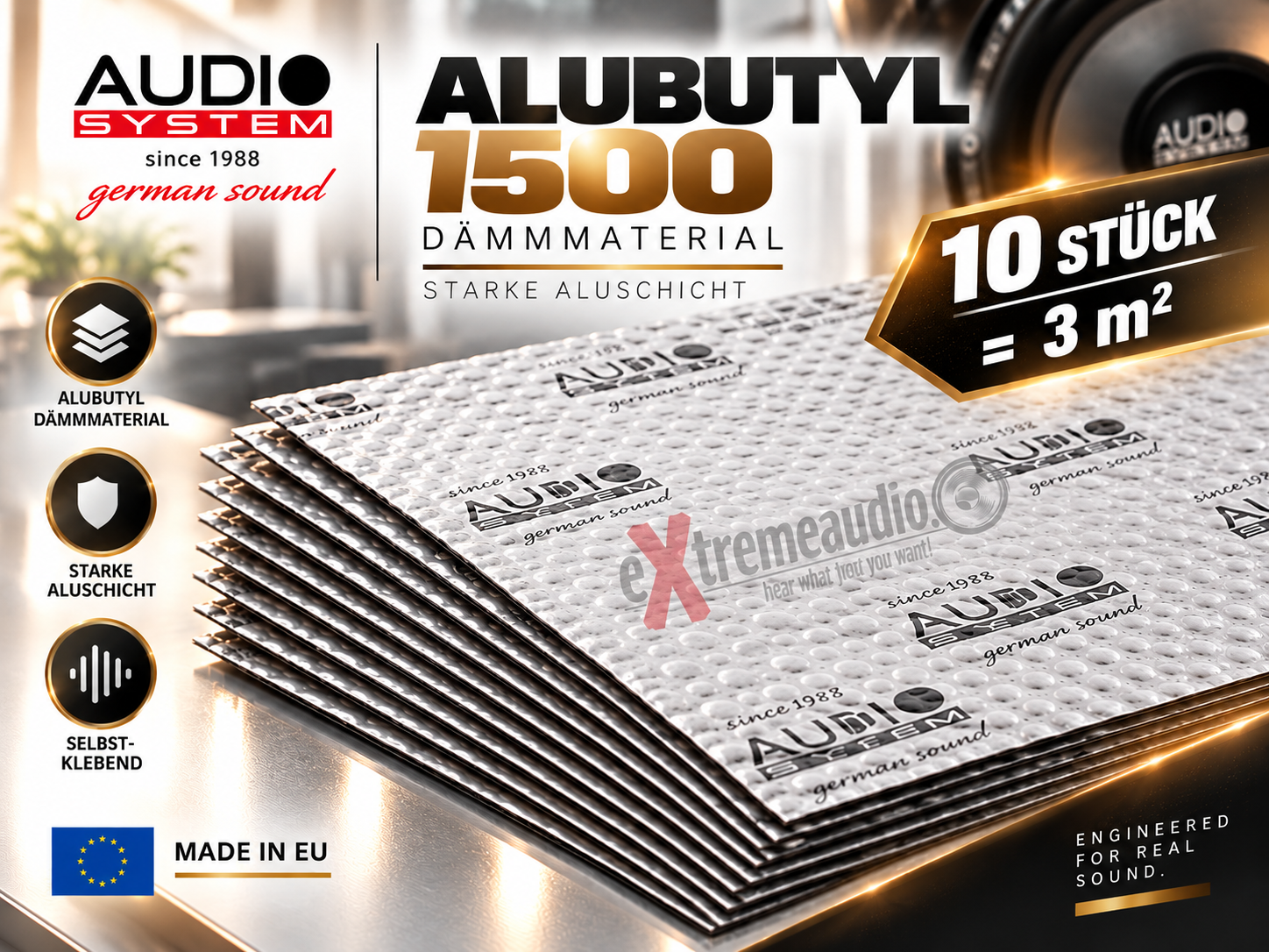 Audio System ALUBUTYL 1500 Dämmmaterial 10 Stück = 3 m² Alubutyl selbstklebend
