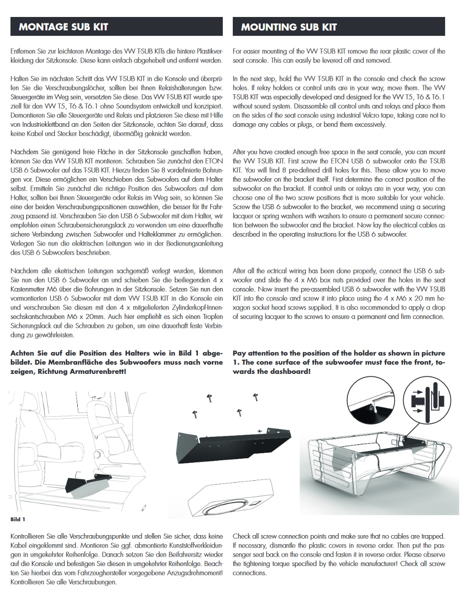 ETON VWT-SUB Upgrade VW T5 T6 T6.1 USB6 Montagekit VW T5, T6 und t6.1