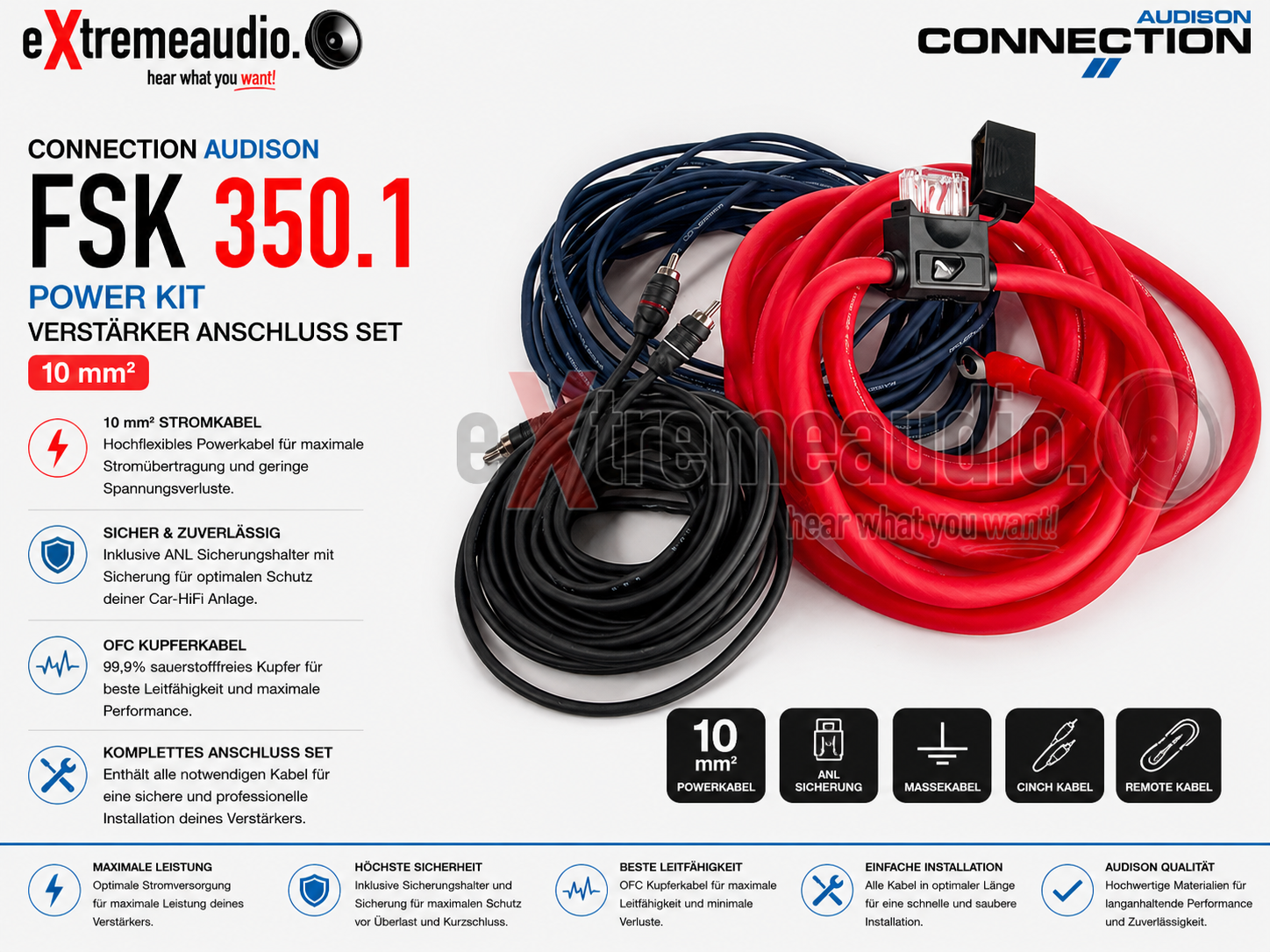 Connection Audison FSK 350.1 POWER KIT Kabelset Verstärker Anschluß Set 10 mm² 