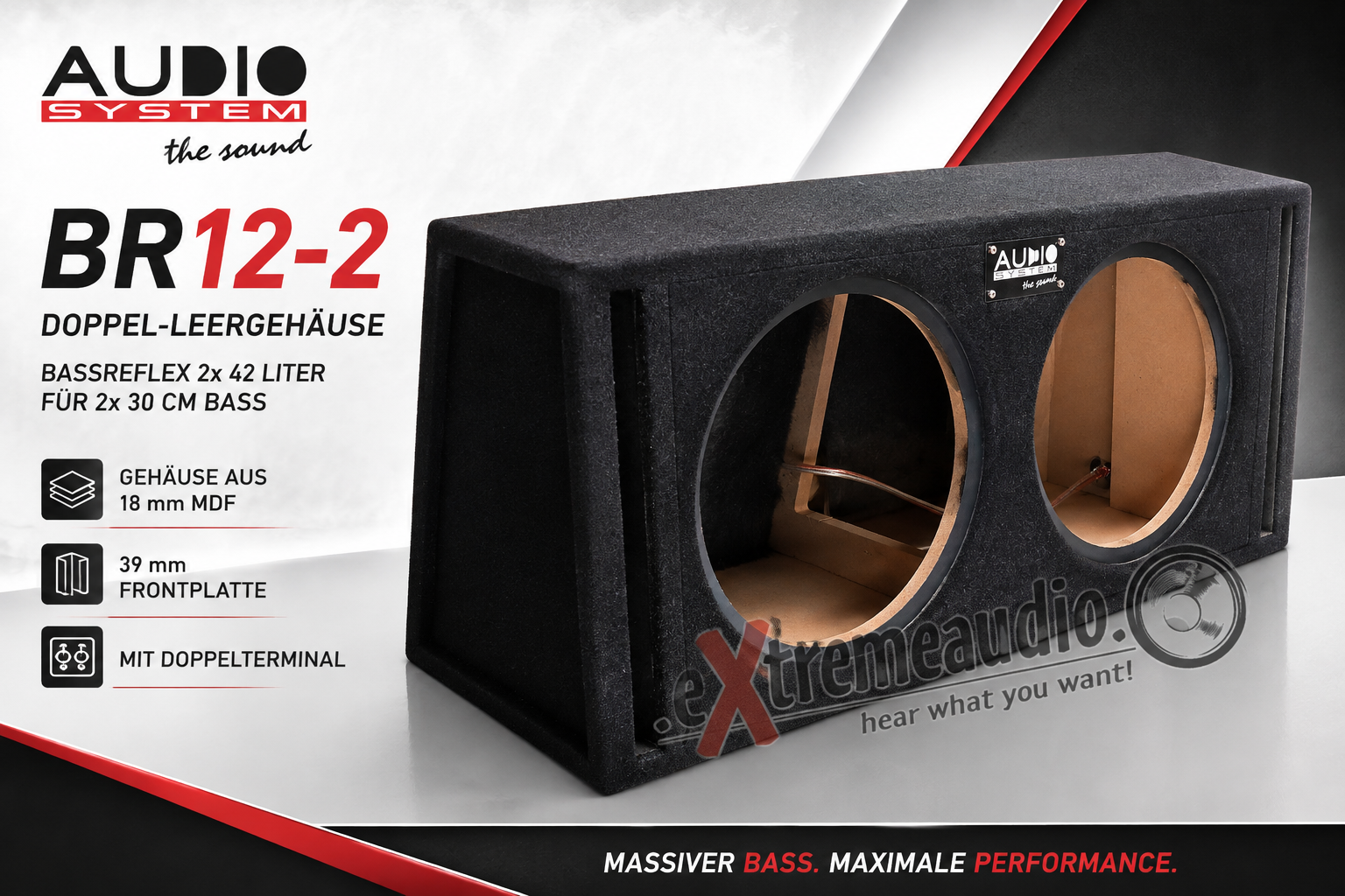 AUDIO SYSTEM BR 12-2 Doppel-Leergehäuse Bassreflex 2x 42 Liter für 2x 30 cm Bass