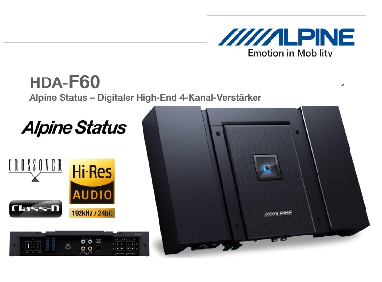 Alpine HDA-F60 4-Kanal Verstärker Status High-Resolution 600 Watt RMS