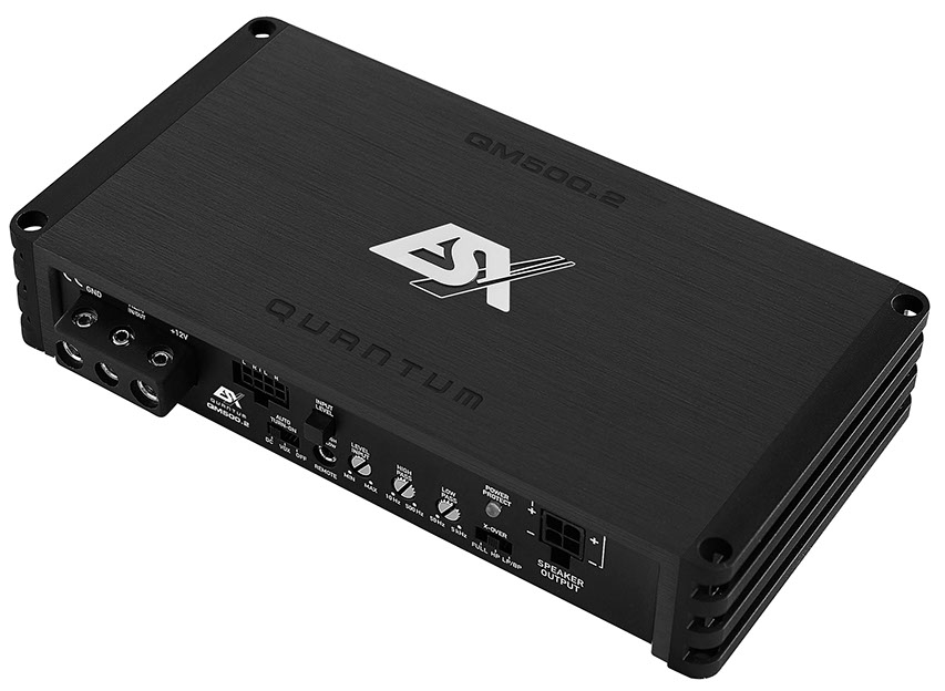 ESX QM500.2 2-Kanal Class D Mini Digital Verstärker 500 Watt RMS mit Bass Kabel Fernbedienung