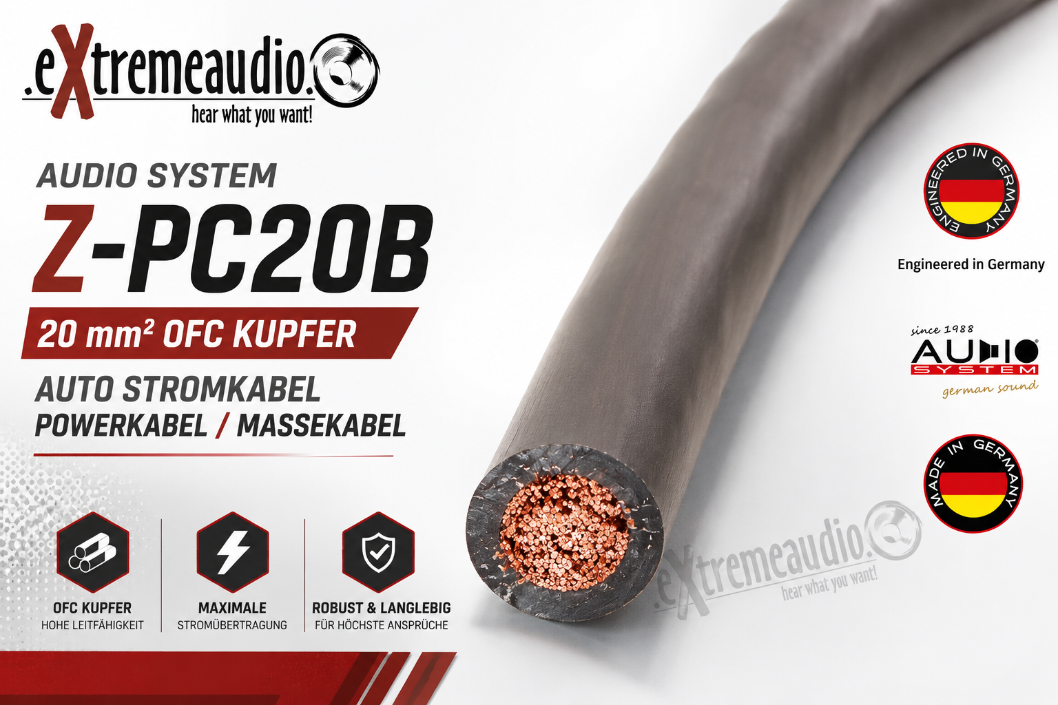 Audio System Z-PC 20 B HIGH-Performance Kupfer Stromkabel / Massekabel 20 mm² - meterpreis