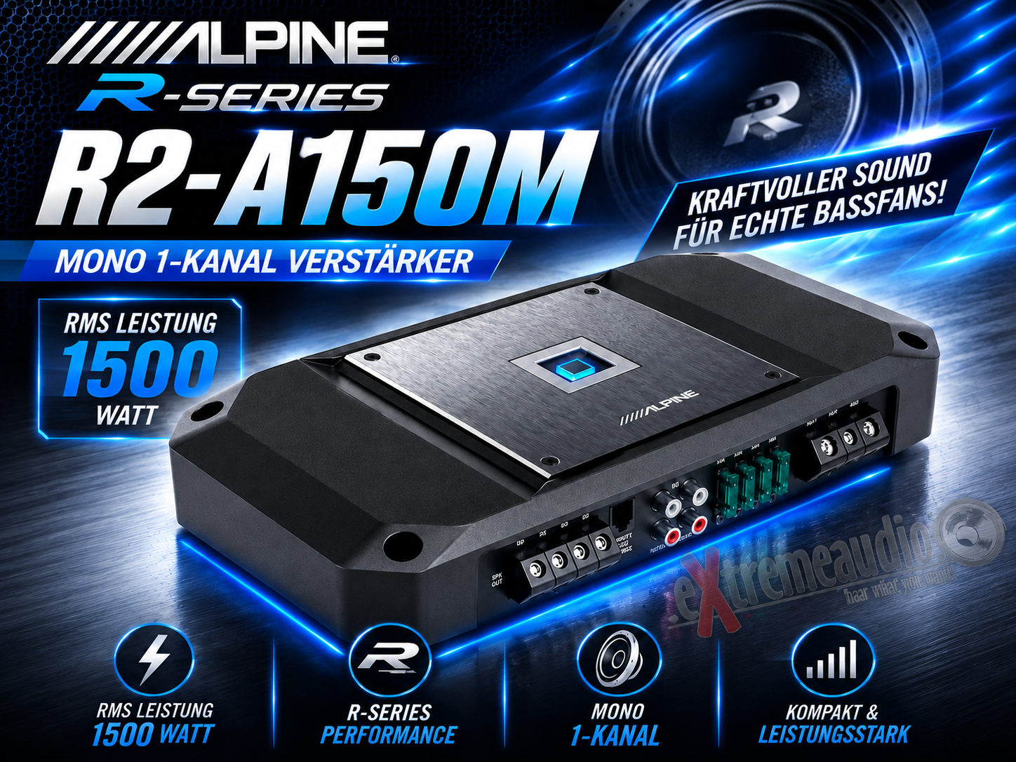 Alpine R2-A150M R-Series Mono 1-Kanal Verstärker RMS Leistung 1500 Watt Amplifier