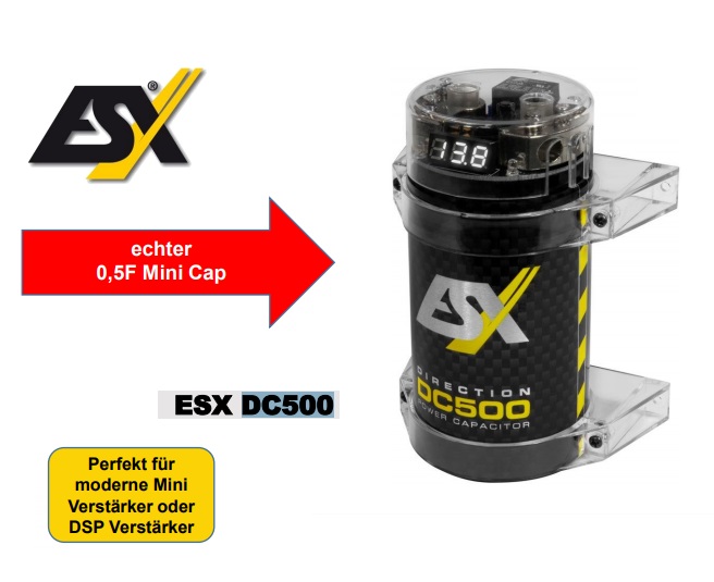 ESX DC500 DIRECTION Cap 0,5 Farad Pufferkondensator Powercap mit integriertem Verteilerblock